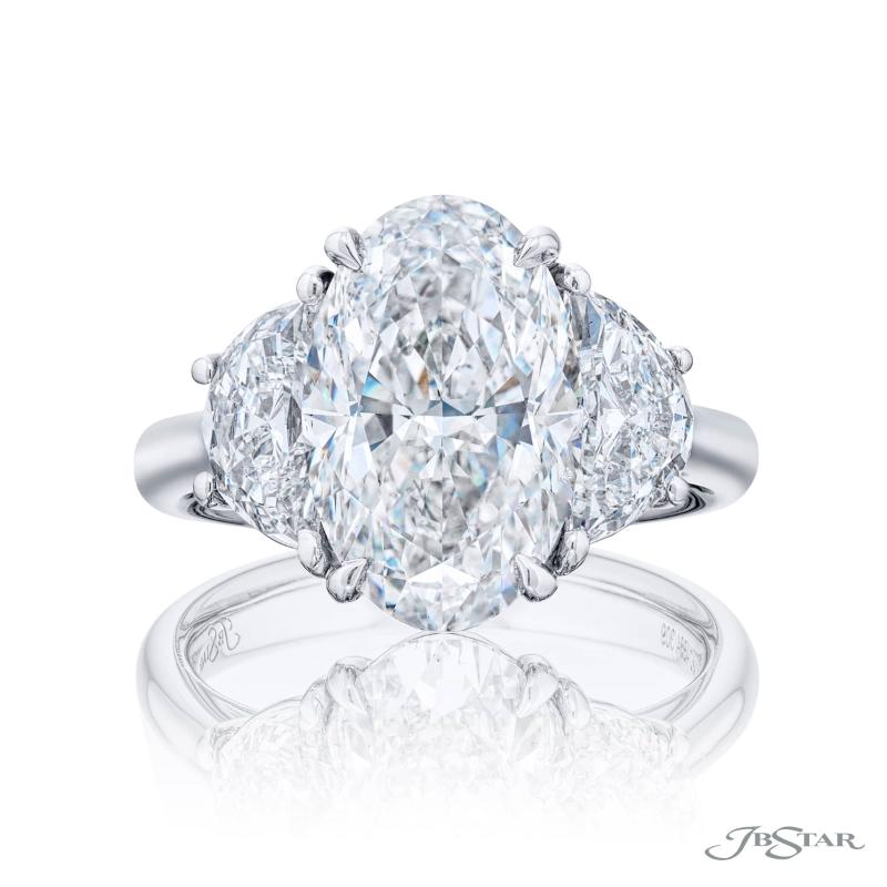 JB Star 3-Stone Oval and Half Moon Diamond Engagement Ring